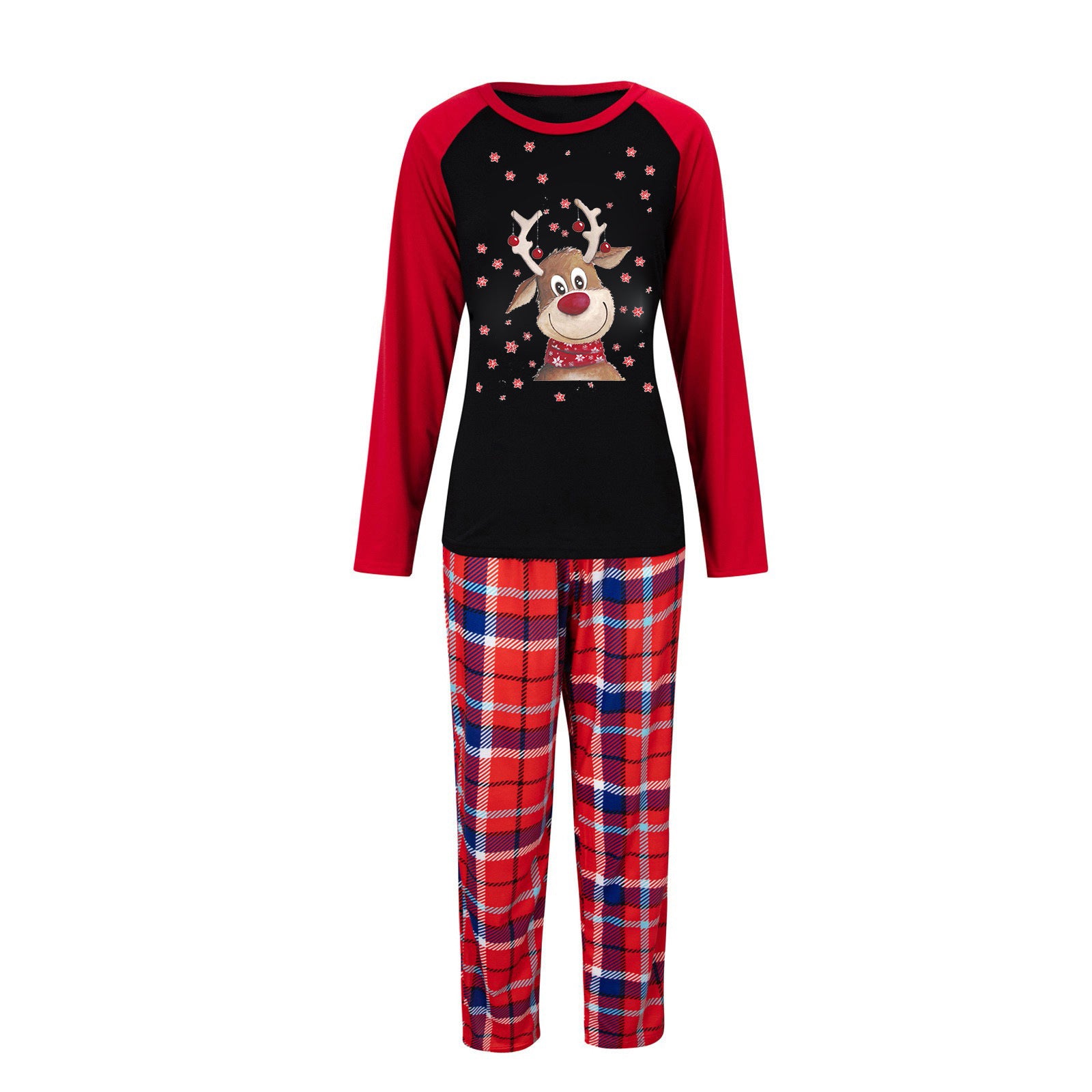 Reindeer Christmas Plaid Pattern Family Matching Pajamas Sets (with Pet's dog clothes)