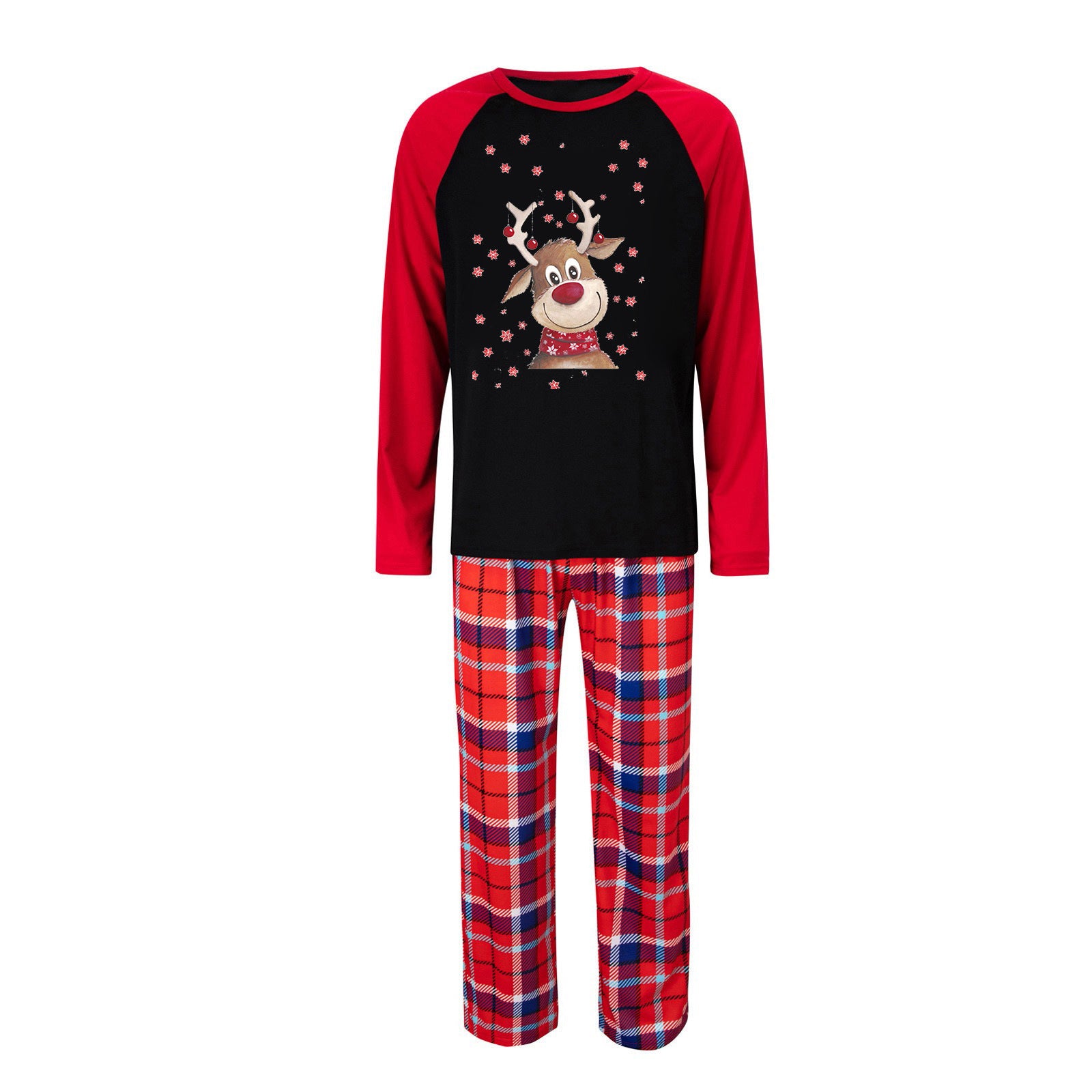 Reindeer Christmas Plaid Pattern Family Matching Pajamas Sets (with Pet's dog clothes)