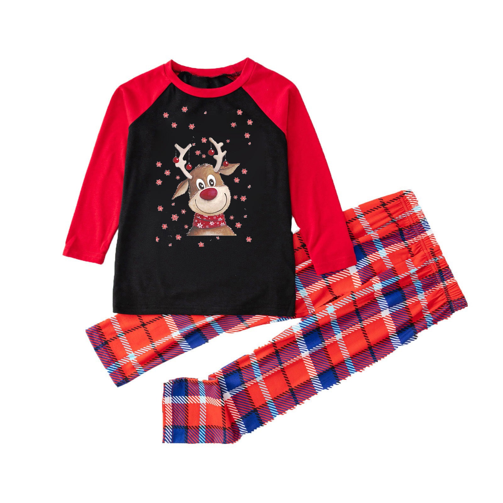 Reindeer Christmas Plaid Pattern Family Matching Pajamas Sets (with Pet's dog clothes)
