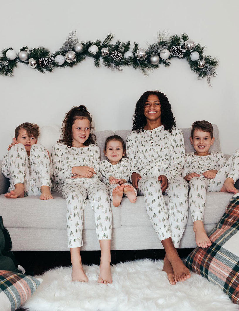 White Little Christmas Tree Matching Family Christmas Pajamas with Dog Set – Holiday Sleepwear Main View