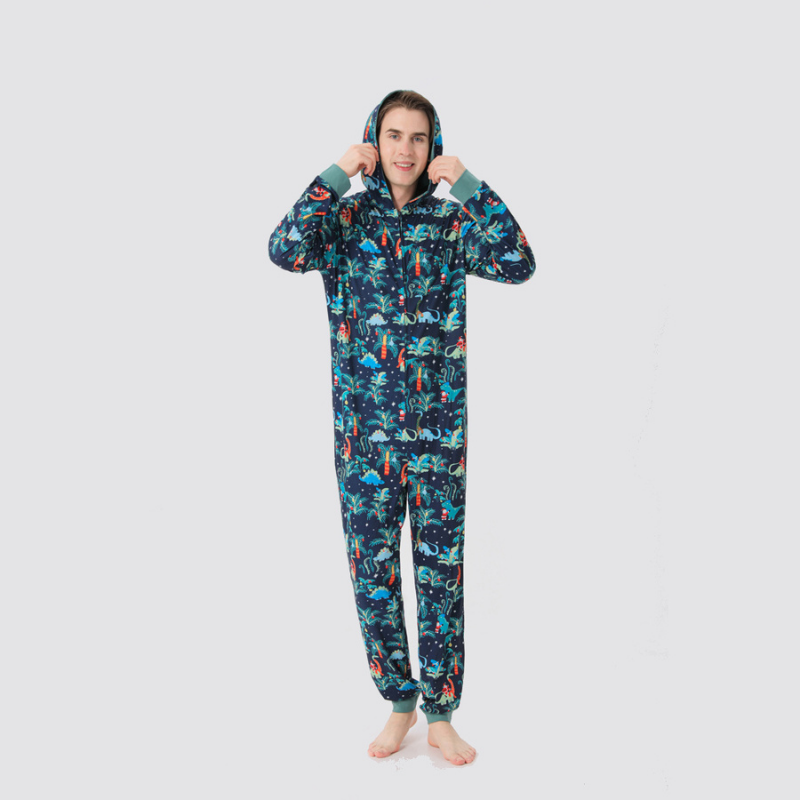 Blue Christmas Hooded Matching Family Christmas Pajamas Onesies