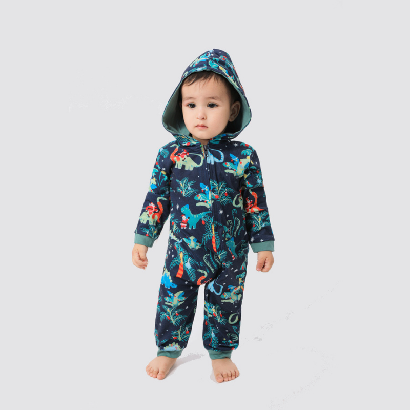 Blue Christmas Hooded Matching Family Christmas Pajamas Onesies