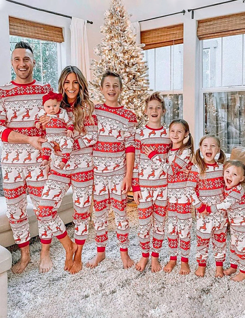 Cute Reindeer Print Matching Family Christmas Pajamas