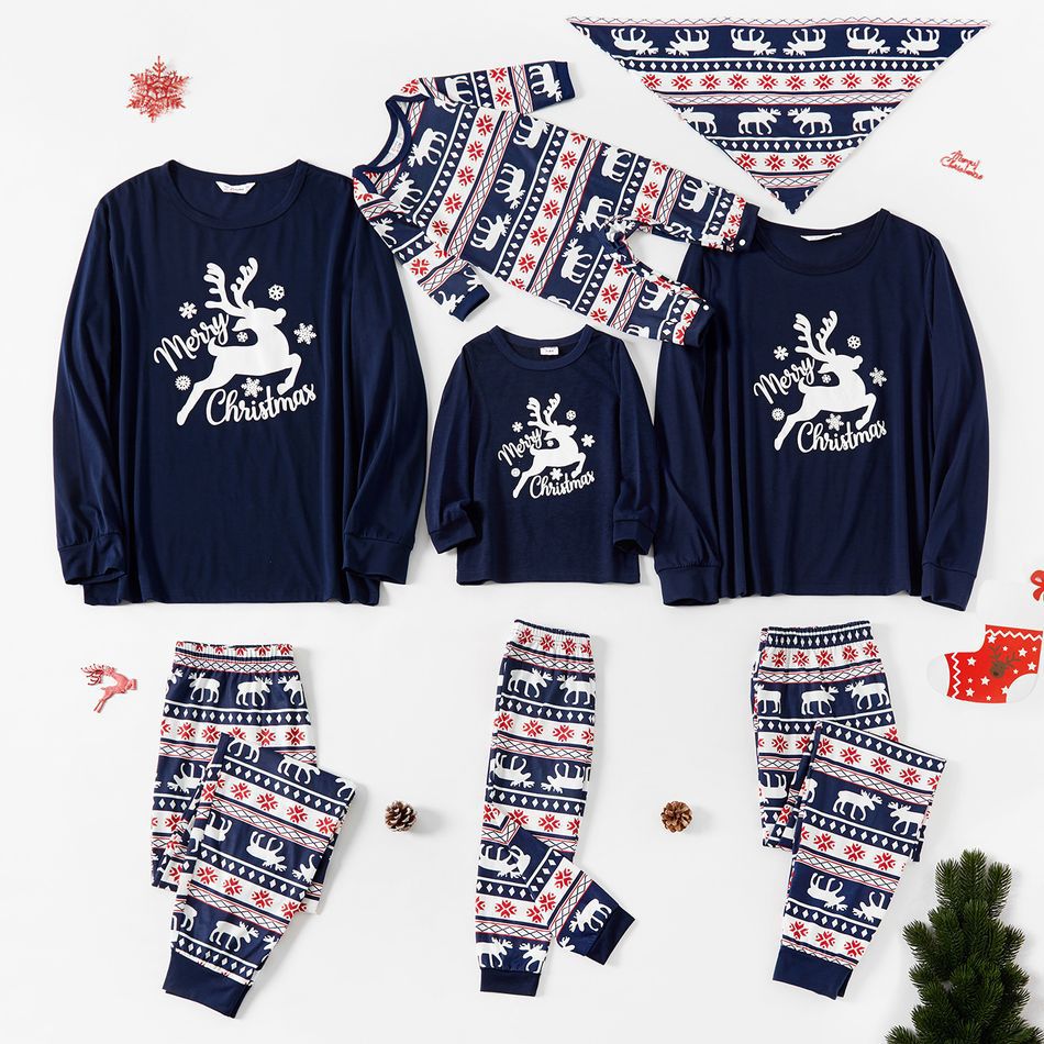 Blue Christmas Elk Pattern Matching Family Christmas Pajamas