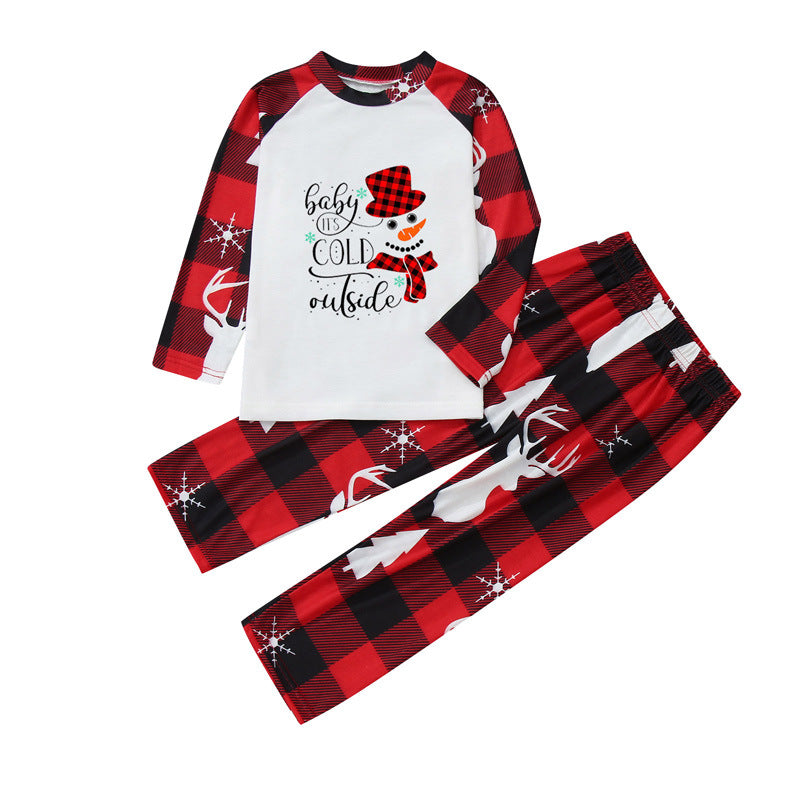 Red Plaid Snowman Pattern Matching Family Christmas Pajamas Sets