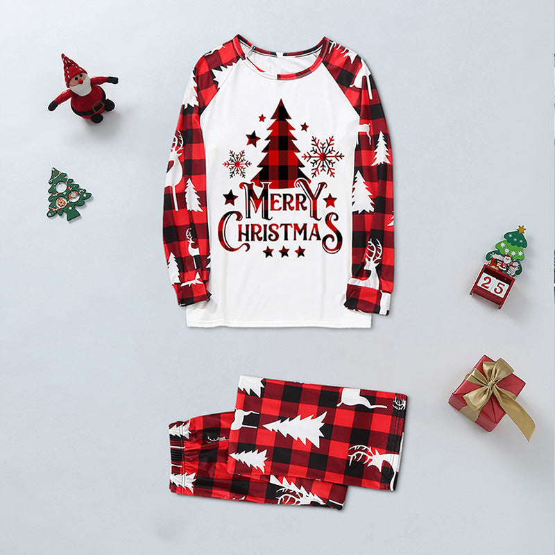 Red Plaid Christmas Tree Pattern Family Matching Pajamas Sets (with Pet's dog clothes)