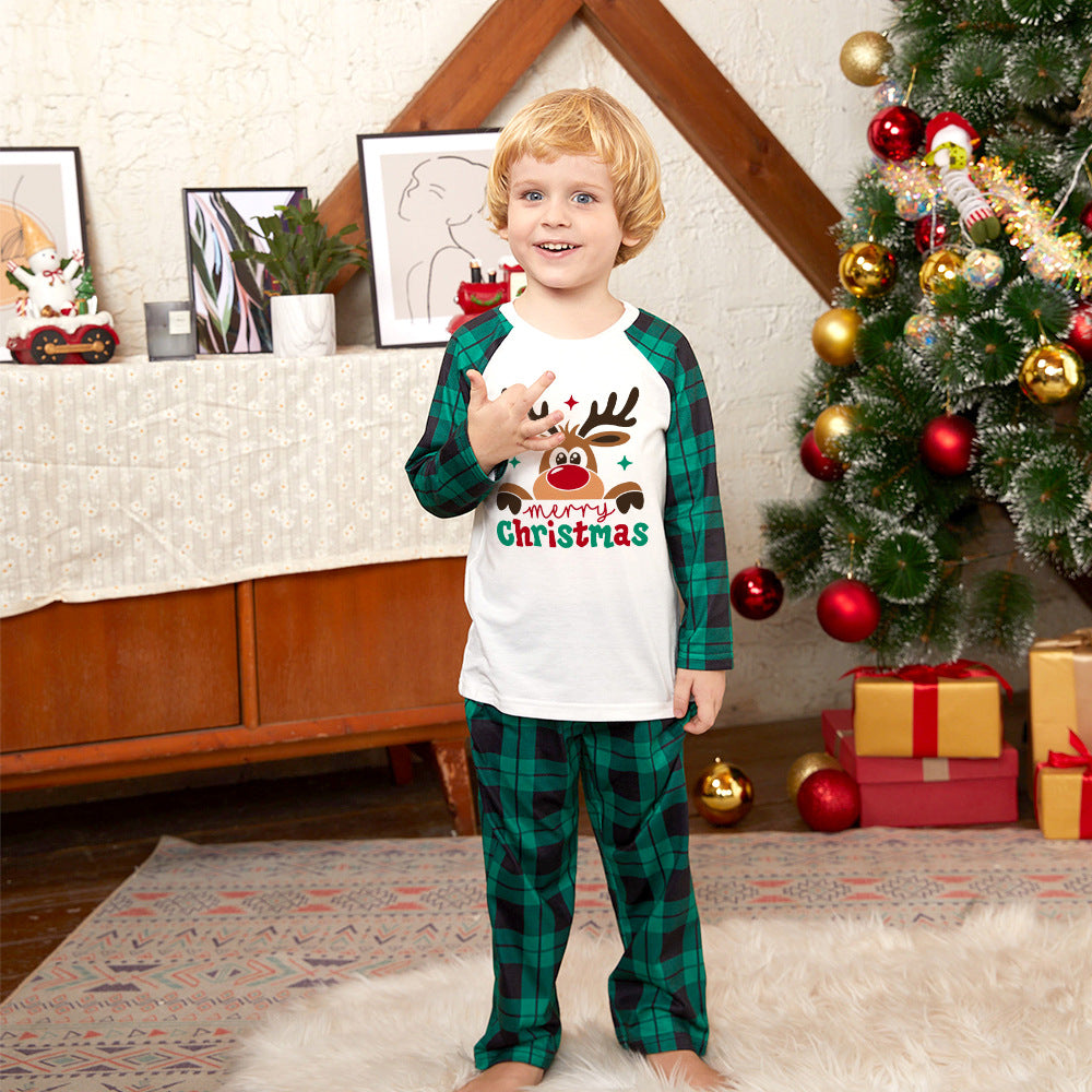 Green Plaid Christmas Reindeer Matching Family Christmas Pajamas-Dog Pajamas Included