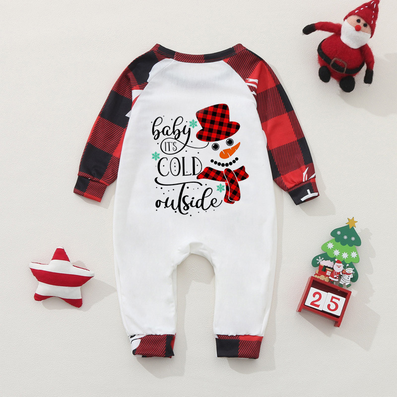 Red Plaid Snowman Pattern Matching Family Christmas Pajamas Sets