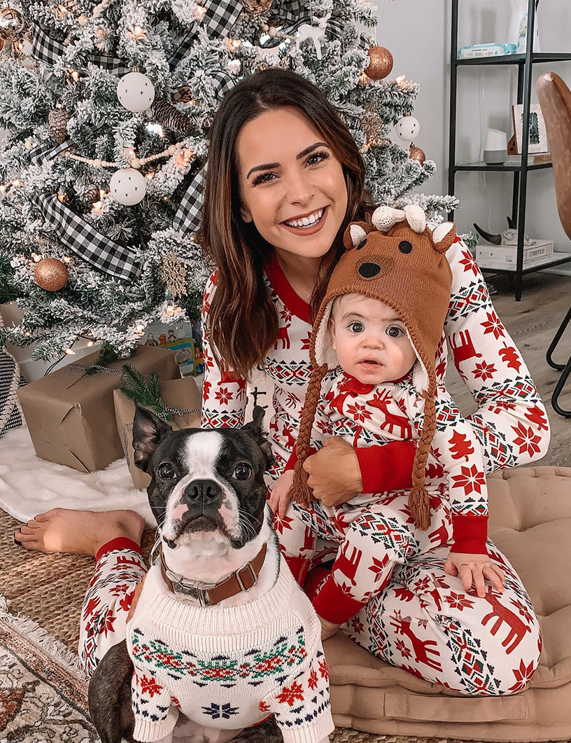 Christmas Deer and Snowflake Matching Family Christmas Pajamas with Dog Set – Holiday Sleepwear Main View