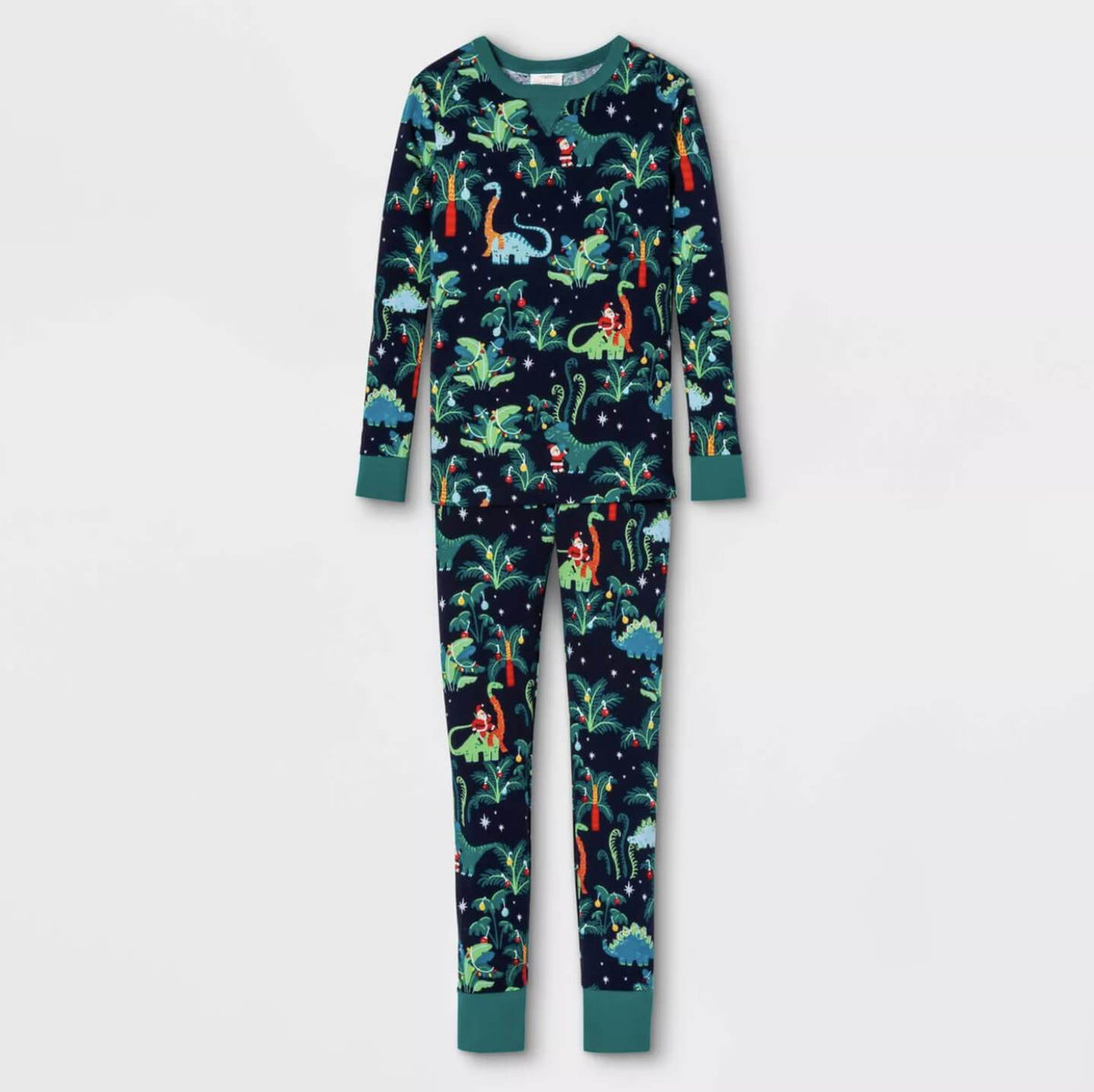 Christmas Dinosaur Pajamas Print Detail – Festive Holiday Dinosaur Print Close-Up