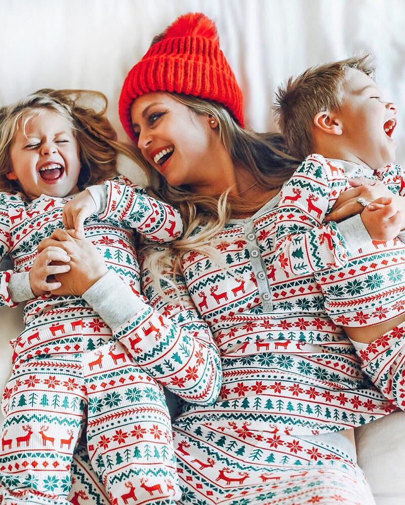 Christmas Tree and Reindeer Matching Family Pajamas with Dog Set – Holiday Sleepwear Main View