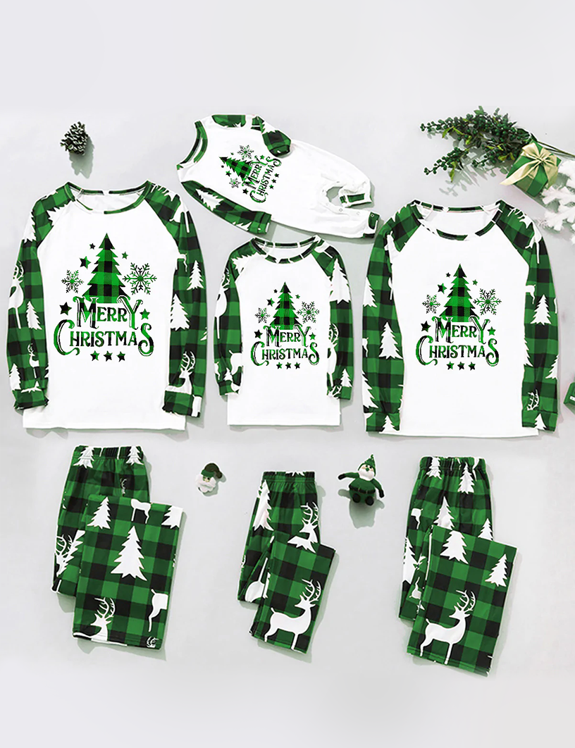 Green Plaid Christmas Tree Family Pajamas with Dog Set – Complete Matching Holiday Sleepwear