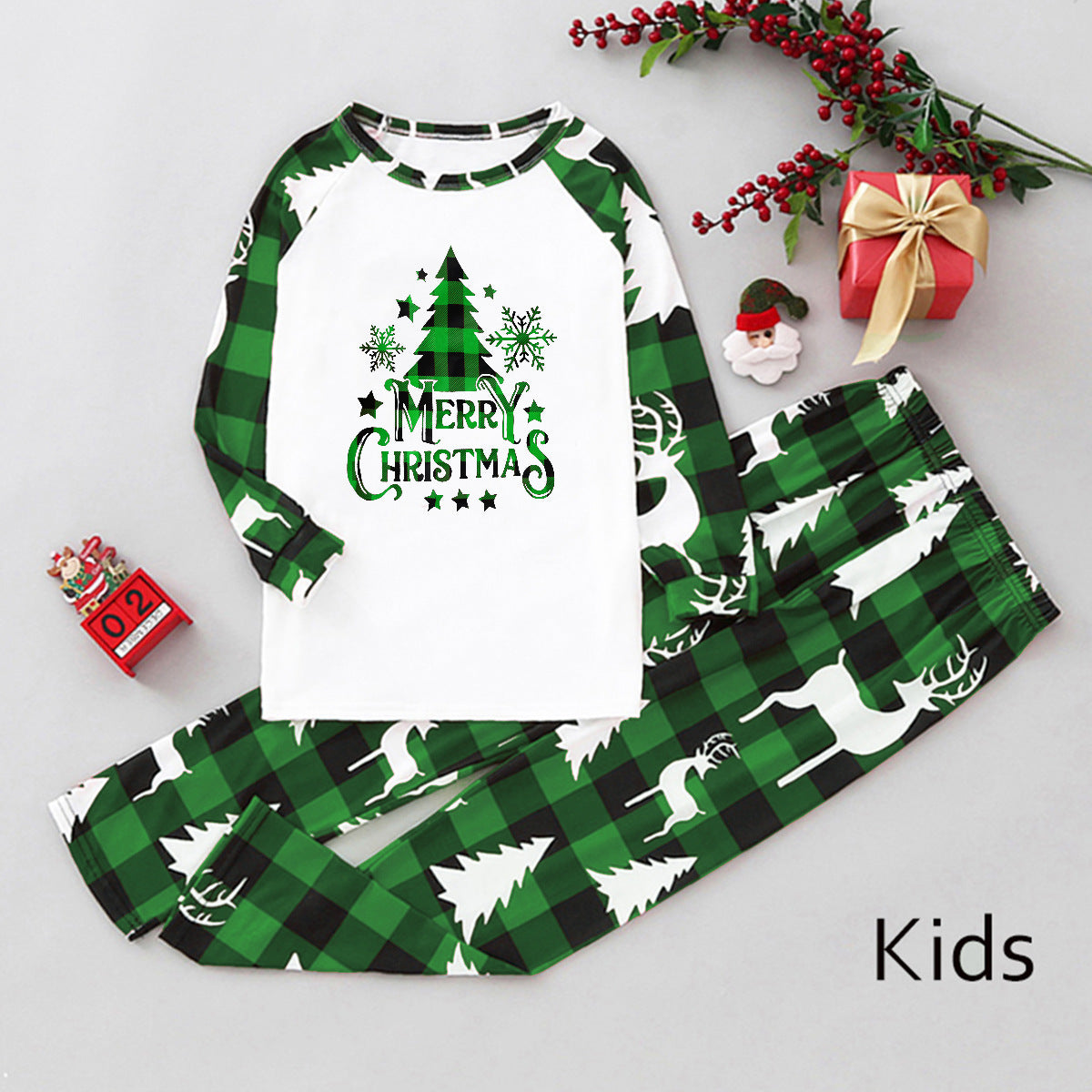 Green Plaid Christmas Tree Pajamas Women – Adults Matching Holiday Sleepwear