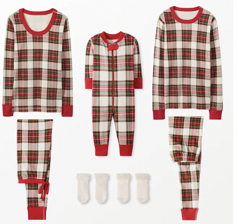Mixed Color Plaid Christmas Pajamas Flat Lay – Complete Matching Family and Dog Set