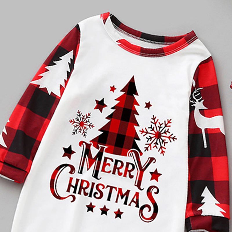 Red Plaid Christmas Tree Pajamas Print Detail – Festive Holiday Plaid Tree Print Close-Up